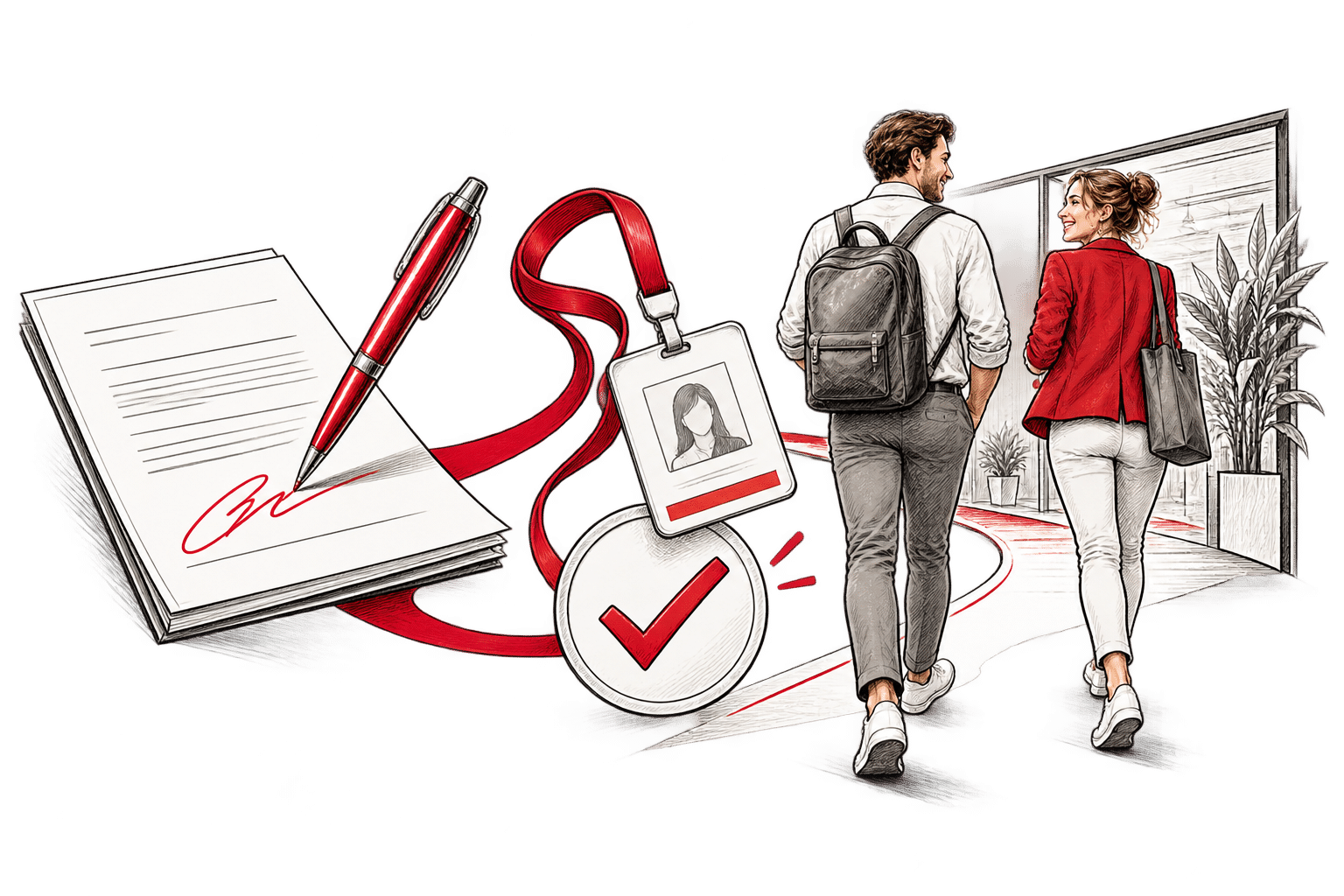 Skizze von Vertragsunterzeichnung und Onboarding